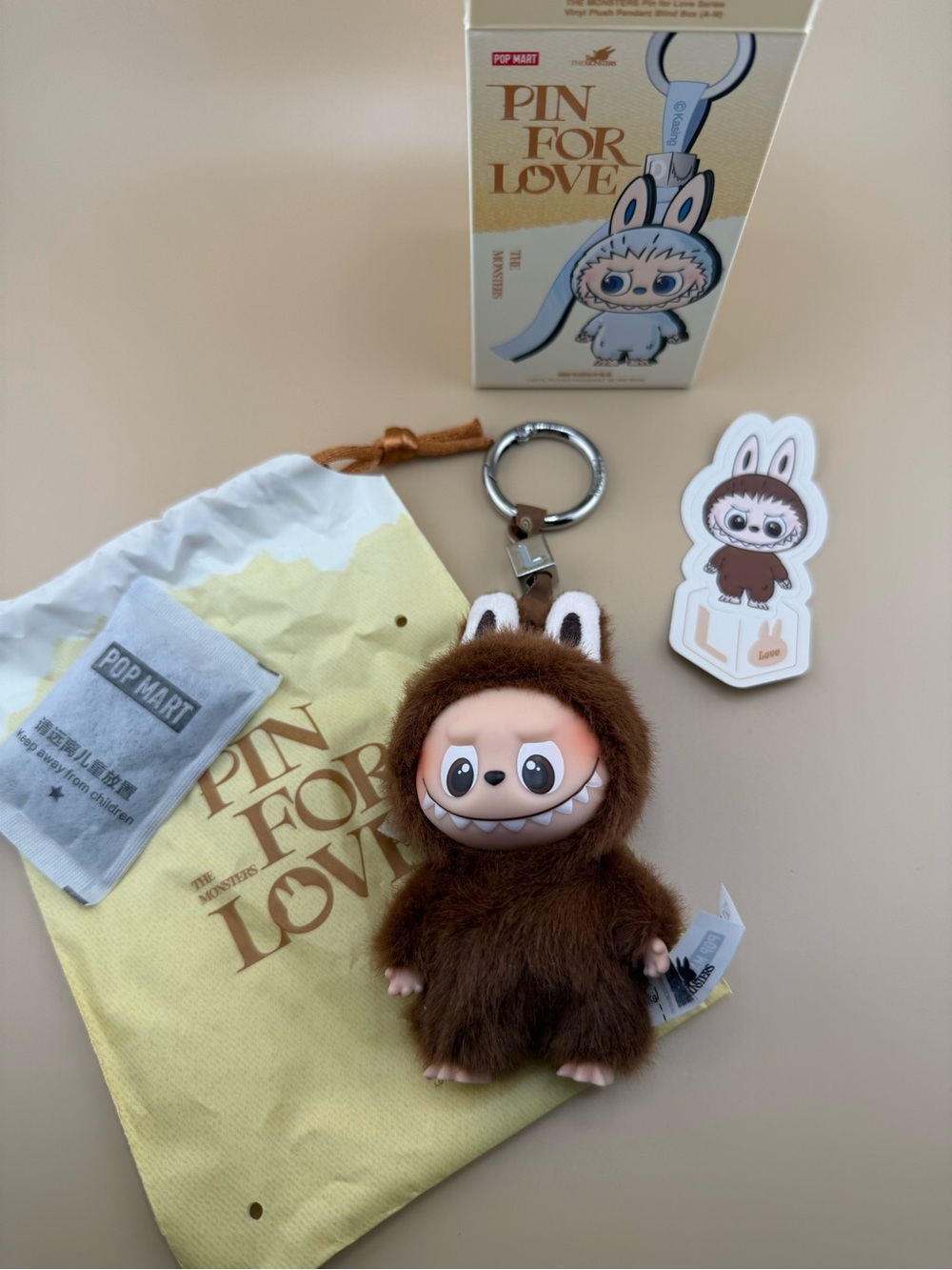 Pop Mart The Monsters Pin For Love Letter L Brown Plush Keychain NIB